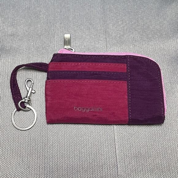 Baggallini Rfid Card Wallet Nylon Mulberry Color Block Zip Coin Pouch Convenient - Picture 1 of 8